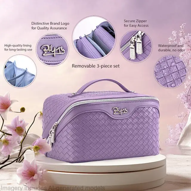 Alt view image 2 of 7 - Travel Makeup Bag Cosmetic Bags for Women: 3 Pcs Set Make up Bag