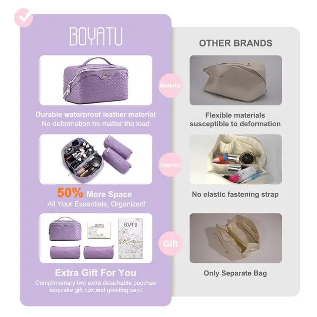 Alt view image 3 of 7 - Travel Makeup Bag Cosmetic Bags for Women: 3 Pcs Set Make up Bag