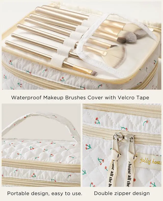 Alt view image 3 of 7 - 2Pcs Travel Makeup Bag Large Quilted Cosmetic Bag Make up Bag