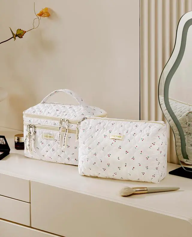Alt view image 4 of 7 - 2Pcs Travel Makeup Bag Large Quilted Cosmetic Bag Make up Bag