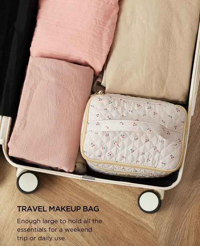 Alt view image 5 of 7 - 2Pcs Travel Makeup Bag Large Quilted Cosmetic Bag Make up Bag
