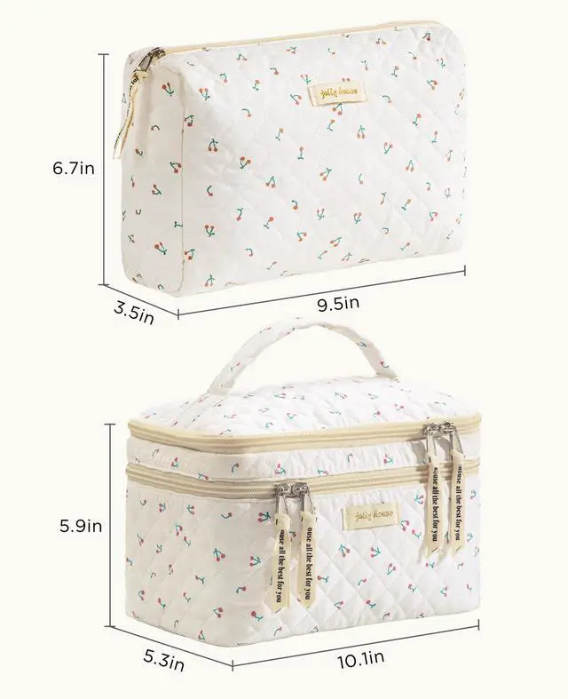 Alt view image 6 of 7 - 2Pcs Travel Makeup Bag Large Quilted Cosmetic Bag Make up Bag