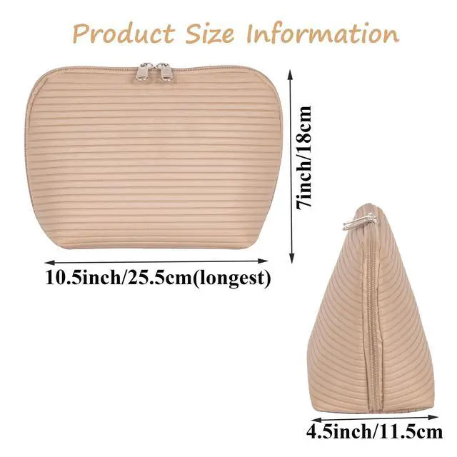 Alt view image 2 of 7 - Travel Makeup Bag for Women, Waterproof Stand Up Cosmetic Bag with Brush Holders, Organizer Bag with Compartments, Fold-Down Design for Skincare, Toiletries & Essentials (Camel, Medium)