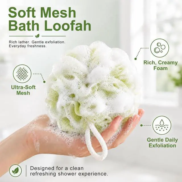 Alt view image 2 of 7 - Loofah Sponge 4 Pack,Soft Mesh Bath Pouf,Shower Sponge,60g