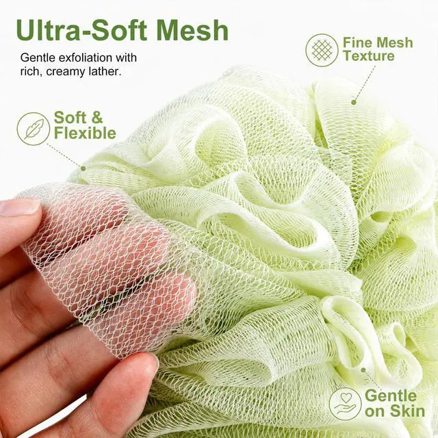 Alt view image 4 of 7 - Loofah Sponge 4 Pack,Soft Mesh Bath Pouf,Shower Sponge,60g