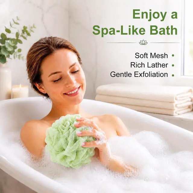 Alt view image 5 of 7 - Loofah Sponge 4 Pack,Soft Mesh Bath Pouf,Shower Sponge,60g
