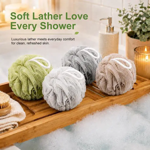Alt view image 6 of 7 - Loofah Sponge 4 Pack,Soft Mesh Bath Pouf,Shower Sponge,60g