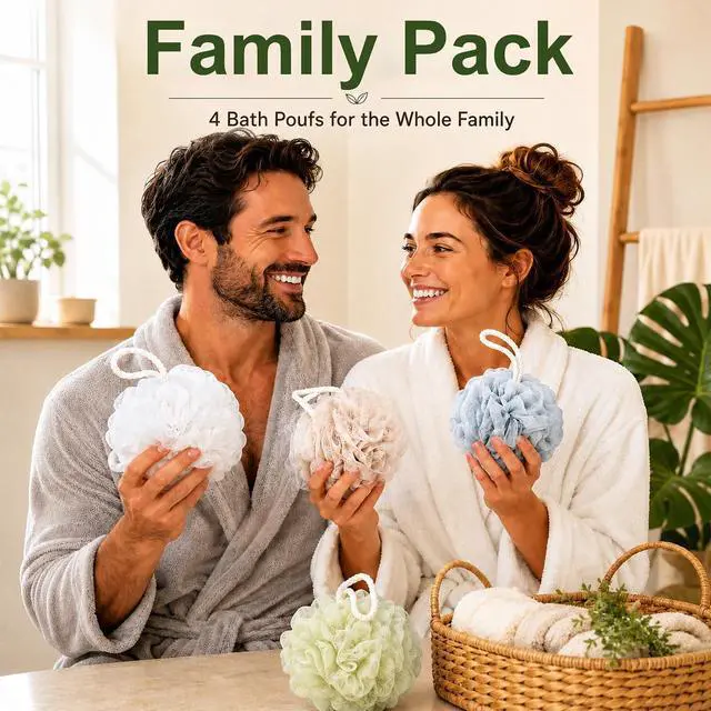 Alt view image 7 of 7 - Loofah Sponge 4 Pack,Soft Mesh Bath Pouf,Shower Sponge,60g