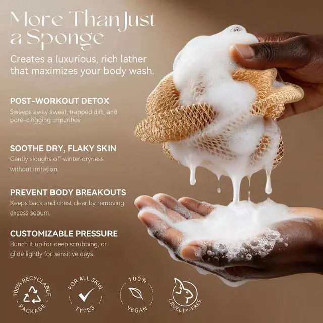 Alt view image 3 of 7 - African Net Sponge Authentic, Shower Loofah Exfoliating Bath Sponge