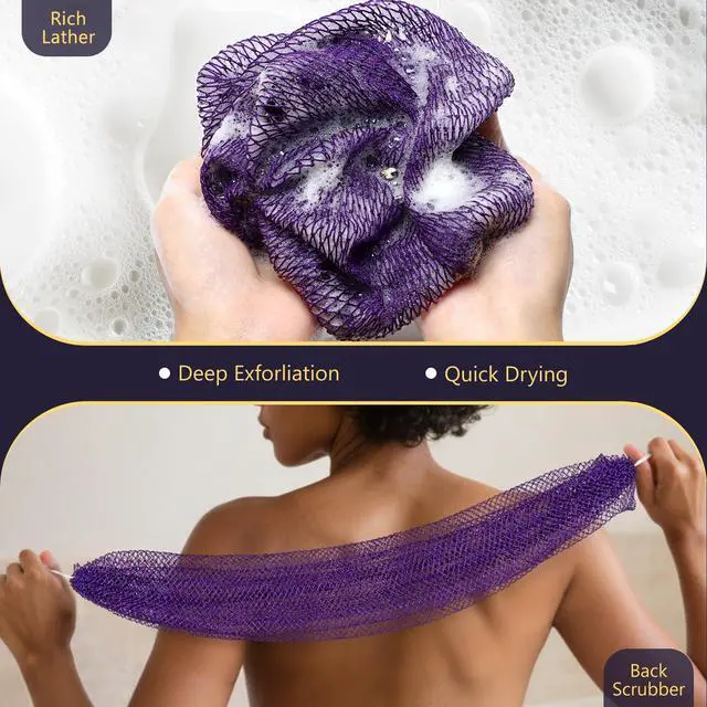 Alt view image 5 of 7 - African Net Sponge, 2 Pieces Exfoliating Body Scrubber Bath Sponge