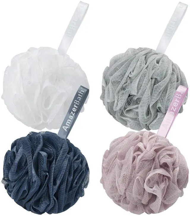 Main image of Loofah Sponge 75g/Piece, Exfoliating Bath Sponge Body Scrubber - Loofa Set of 4 Grey Blue-Pink-Grey-White (Large)