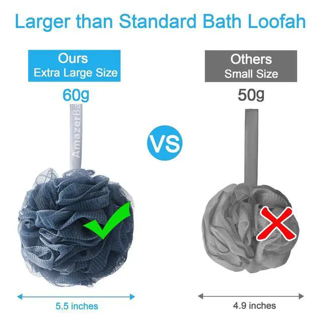 Alt view image 6 of 7 - Loofah Sponge 60g/Piece, Exfoliating Bath Sponge Body Scrubber - Loofa Set of 4 Grey Blue-Pink-Grey-White