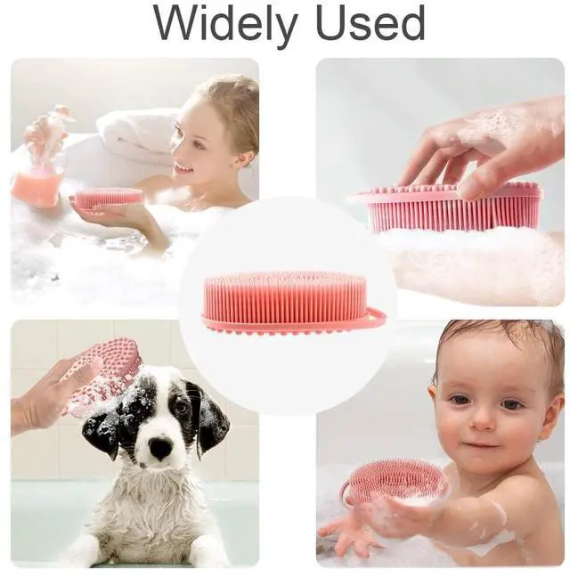 Alt view image 3 of 4 - Soft Silicone Body Scrubber 2 PCS Silicone Body Shower, Silicone Loofah 2 in 1 Bath and Shampoo Brush, Body Scrubber Shower Cleaning Exfoliating Use for Sensitive Skin, Lather Well(Black and Pink)