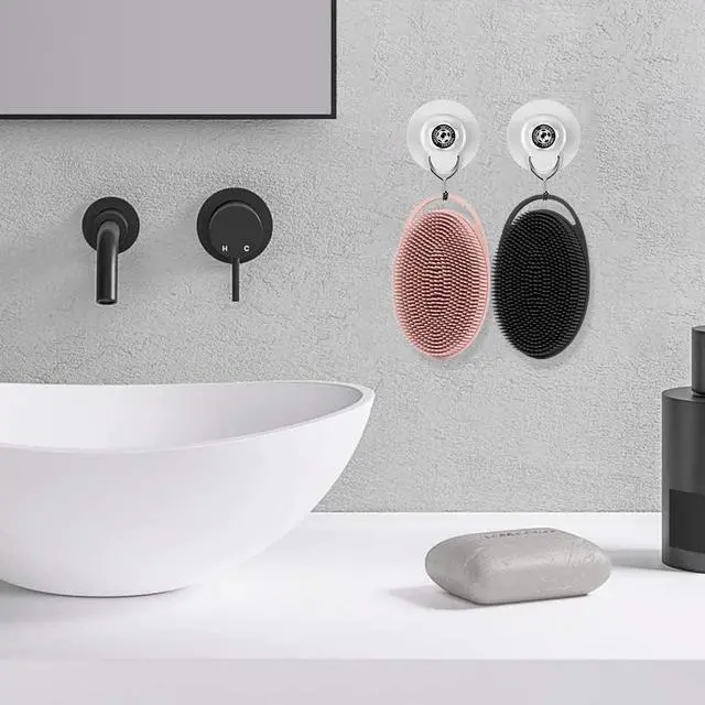 Alt view image 4 of 4 - Soft Silicone Body Scrubber 2 PCS Silicone Body Shower, Silicone Loofah 2 in 1 Bath and Shampoo Brush, Body Scrubber Shower Cleaning Exfoliating Use for Sensitive Skin, Lather Well(Black and Pink)