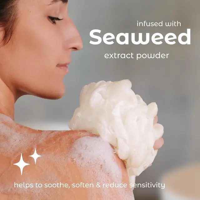 Alt view image 5 of 7 - Shower Loofah Sponge Pouf, Set of 3, Seaweed Infused