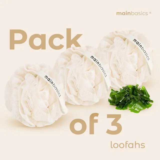 Alt view image 6 of 7 - Shower Loofah Sponge Pouf, Set of 3, Seaweed Infused
