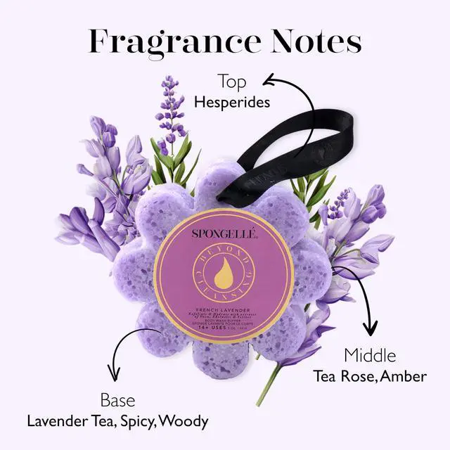 Alt view image 3 of 7 - French Lavender Wild Flower Bath Sponge | Built-in Body Wash & Body Scrubber, Shower Loofah Sponge for Women | 14+ uses