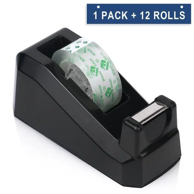 Alt view image 2 of 7 - Tape Dispensers Desk, 1 Pack Black with 12Rolls Transparent Tape, 1 Inch Core, for Gift Wrapping, School, Office and Home