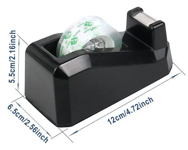 Alt view image 4 of 7 - Tape Dispensers Desk, 1 Pack Black with 12Rolls Transparent Tape, 1 Inch Core, for Gift Wrapping, School, Office and Home