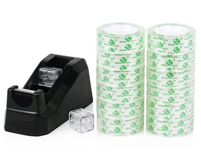 Alt view image 7 of 7 - Tape Dispensers Desk, 1 Pack Black with 12Rolls Transparent Tape, 1 Inch Core, for Gift Wrapping, School, Office and Home