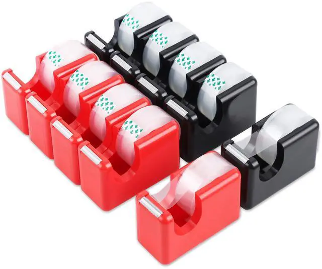 Main image of 10 Pack Office Desktop Tape Dispenser Includes 10 Rolls of 1 Inch Core Tapes 3/4 in x 1000 in, Red and Black Desk Tape Dispensers Non-Skid Base, Great for School, Office and Home