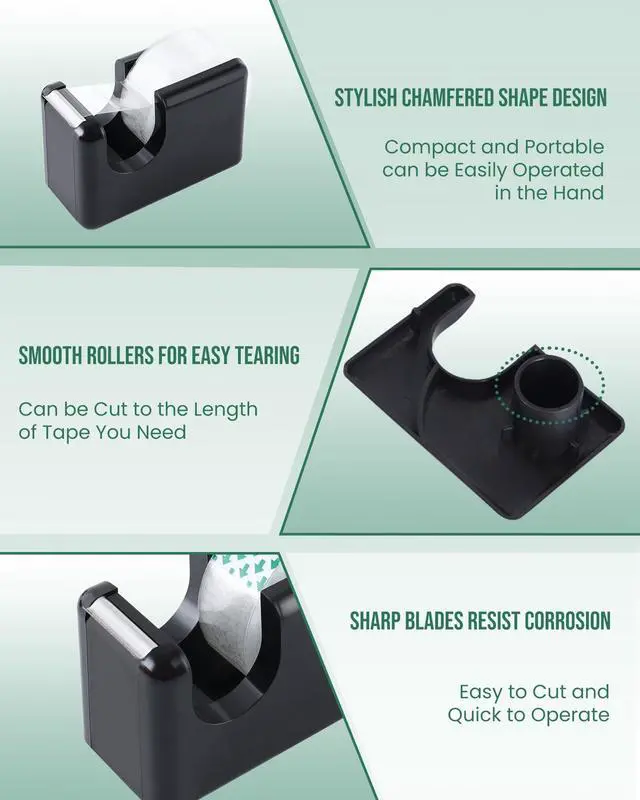 Alt view image 4 of 7 - 10 Pack Office Desktop Tape Dispenser Includes 10 Rolls of 1 Inch Core Tapes 3/4 in x 1000 in, Red and Black Desk Tape Dispensers Non-Skid Base, Great for School, Office and Home