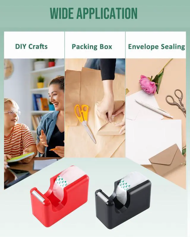 Alt view image 7 of 7 - 10 Pack Office Desktop Tape Dispenser Includes 10 Rolls of 1 Inch Core Tapes 3/4 in x 1000 in, Red and Black Desk Tape Dispensers Non-Skid Base, Great for School, Office and Home