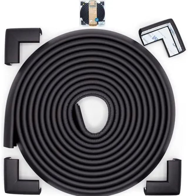 Main image of Slimfit Corner Edge Protector for Baby Proofing (Small 15ft Edge 4 Corners), Furniture Safety Bumper Guard, Soft NBR Rubber Foam, 3M Adhesive, Onyx Black