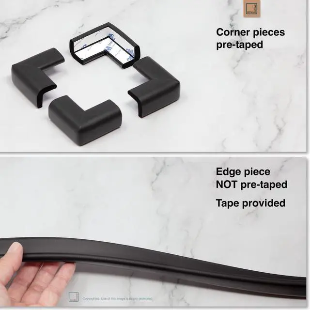 Alt view image 5 of 7 - Slimfit Corner Edge Protector for Baby Proofing (Small 15ft Edge 4 Corners), Furniture Safety Bumper Guard, Soft NBR Rubber Foam, 3M Adhesive, Onyx Black