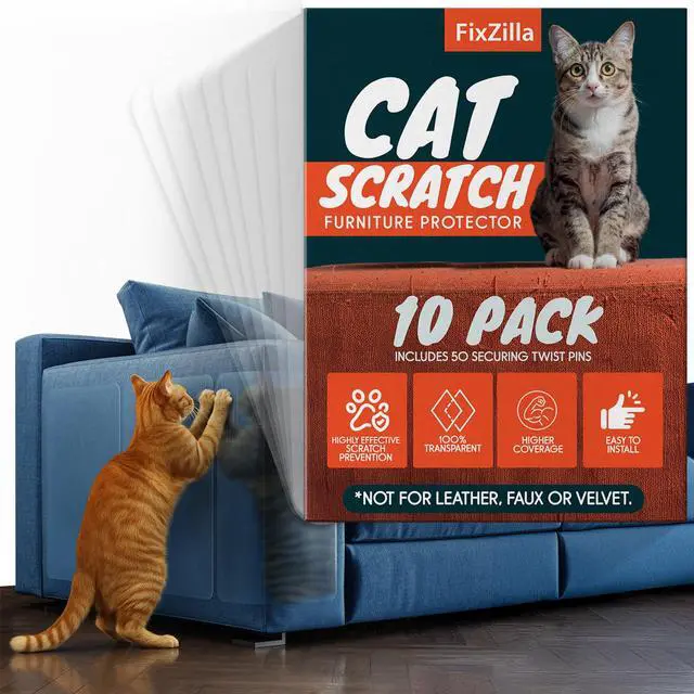 Main image of Anti Cat Scratch Furniture Protector, 10-Pack Couch Protector from Cat Claws - Heavy-Duty, Easy-to-Apply Scratching Deterrent and Shield for Sofa Corners, Walls, Doors- with 50 Twist Pins