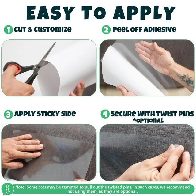 Alt view image 3 of 7 - Anti Cat Scratch Furniture Protector, 10-Pack Couch Protector from Cat Claws - Heavy-Duty, Easy-to-Apply Scratching Deterrent and Shield for Sofa Corners, Walls, Doors- with 50 Twist Pins