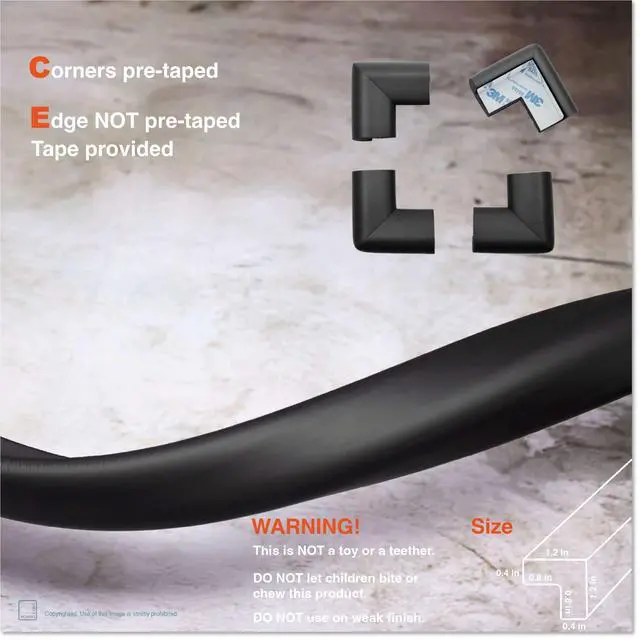Alt view image 5 of 7 - HeftyFit Edge Corner Protector Baby Proofing (Large 18ft Edge 8 Corners), Heavy-Duty, Soft NBR Rubber Foam, Furniture Fireplace Safety Bumper Guard, 3M Adhesive, Onyx Black