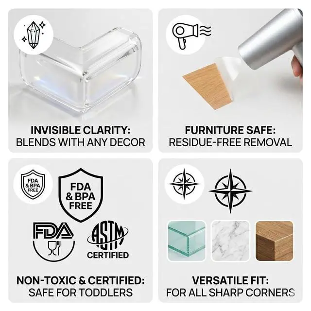 Alt view image 7 of 7 - Extra Large & Ultra-Safe Baby Corner Protector Guards - 16-Piece Transparent Table Corner Protectors for Furniture, Super Strong Adhesive, Easy to Install Child Safety Set (Transparent, L-Shaped)