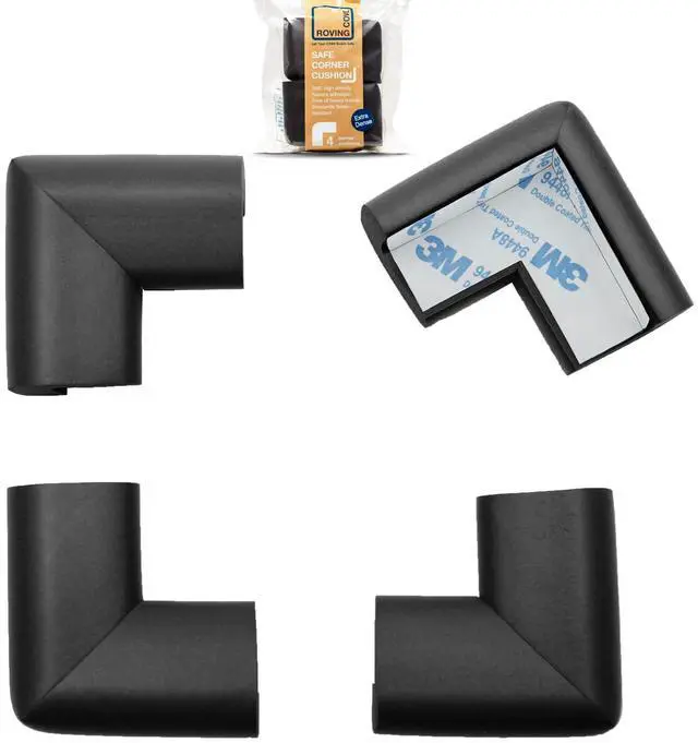 Main image of HeftyFit Corner Protector for Baby (4 Large Corners), Heavy-Duty Soft Rubber Foam Furniture Corner Bumper Guards, 3M Adhesive Pre-Taped, Onyx Black