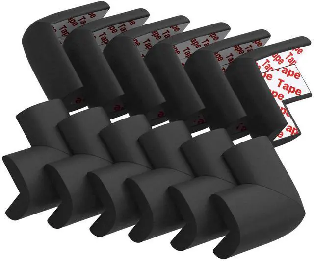 Main image of 12 Pack Soft Corner Protector Baby Proofing Edge and Corner Guards, Safety Pre-Taped Rubber Foam Furniture Bumper for Fireplace, Table, Stair, Cabinet (Black)