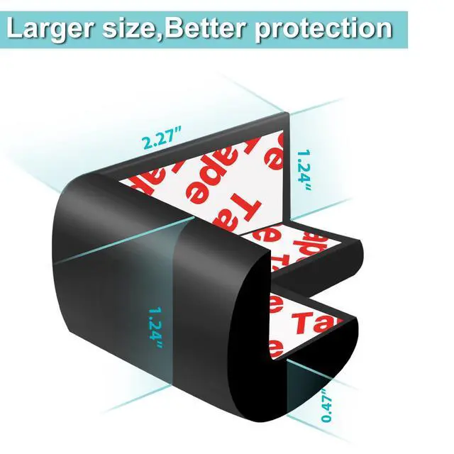 Alt view image 3 of 6 - 12 Pack Soft Corner Protector Baby Proofing Edge and Corner Guards, Safety Pre-Taped Rubber Foam Furniture Bumper for Fireplace, Table, Stair, Cabinet (Black)
