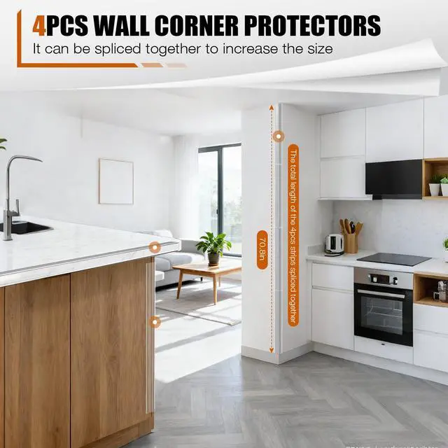 Alt view image 3 of 7 - 4 Pack Wall Corner Protector, 17.7in x 1.18in, Clear