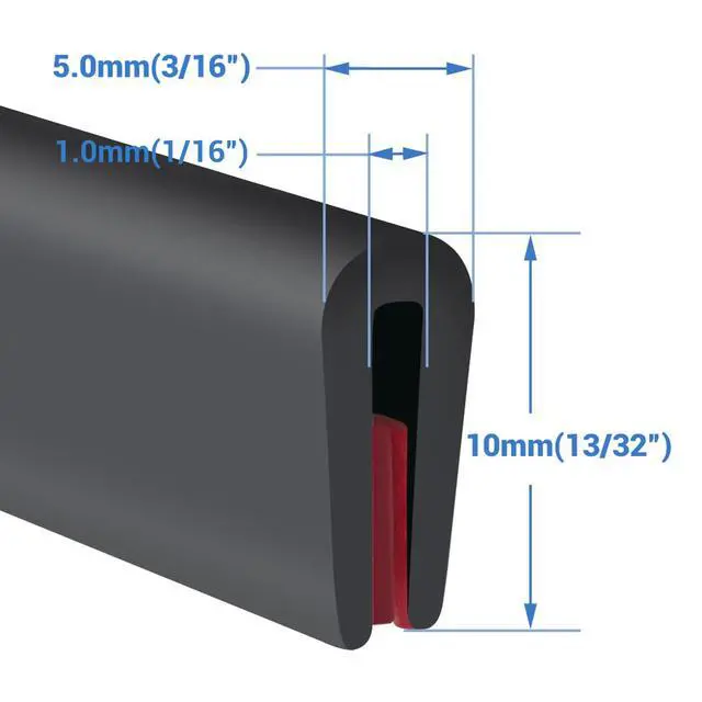 Alt view image 2 of 7 - Rubber Edge Trim, Fit 1/16"(1.0mm), Length 10Ft, Black Color