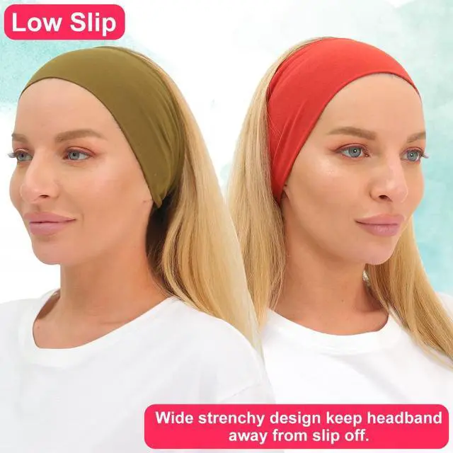 Alt view image 2 of 6 - Women's Extra Soft Wide Thick Yoga Headbands, Non Slip Sweat Bands, 6 Pack Solid Hair Bands, Black, Tennis, Yoga, Running