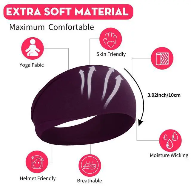 Alt view image 4 of 6 - Women's Extra Soft Wide Thick Yoga Headbands, Non Slip Sweat Bands, 6 Pack Solid Hair Bands, Black, Tennis, Yoga, Running
