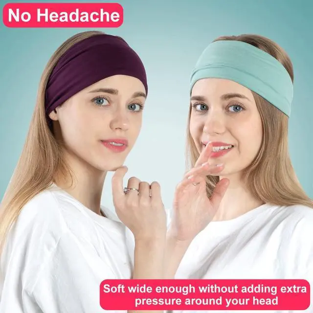 Alt view image 5 of 6 - Women's Extra Soft Wide Thick Yoga Headbands, Non Slip Sweat Bands, 6 Pack Solid Hair Bands, Black, Tennis, Yoga, Running