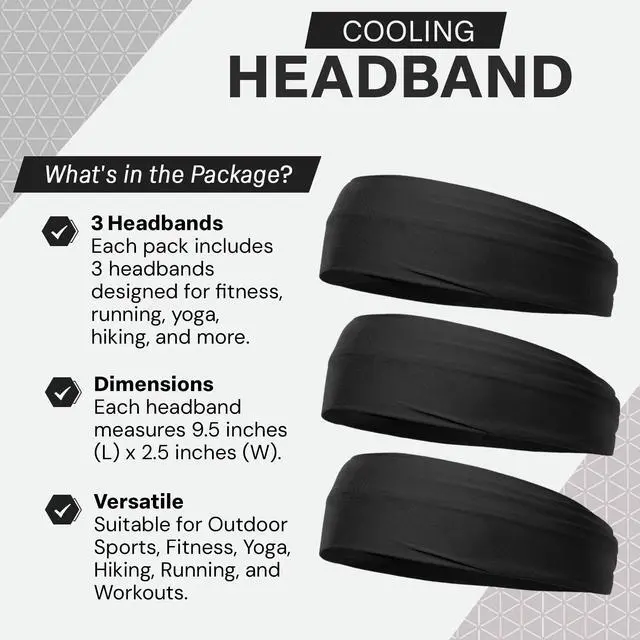 Alt view image 2 of 7 - Instant Cooling Headband for Women and Men, 3 Pack, Black