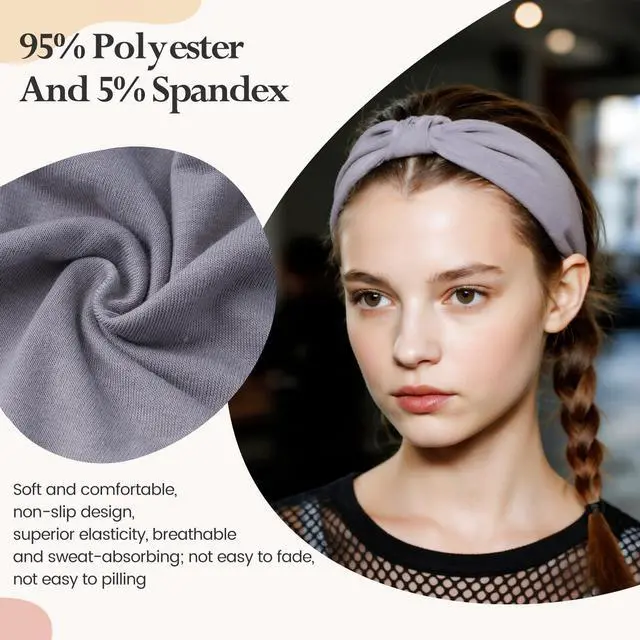 Alt view image 3 of 6 - Headbands for Women, Wide Elastic Head Bands, Non-Slip Thick Hair Bands, Sports Stretchy Sweat Bands, Large Knotted Soft Headband for Washing Face, Makeup, Workout, Spa, Running, Fashion, 6-Pack