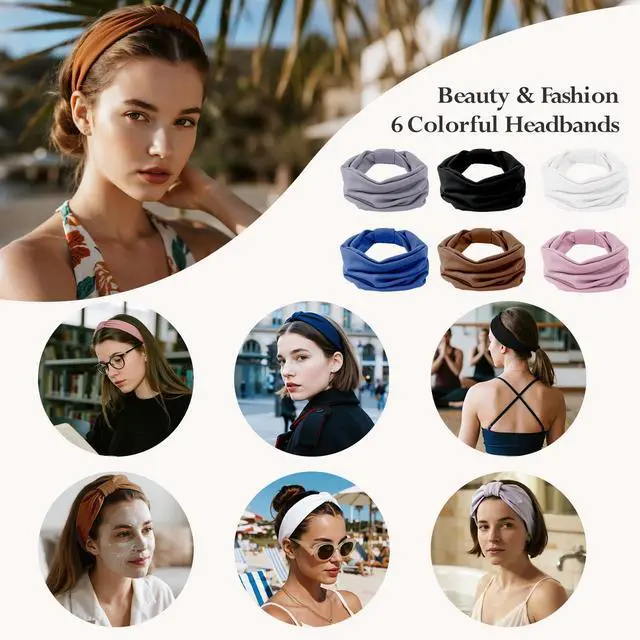 Alt view image 4 of 6 - Headbands for Women, Wide Elastic Head Bands, Non-Slip Thick Hair Bands, Sports Stretchy Sweat Bands, Large Knotted Soft Headband for Washing Face, Makeup, Workout, Spa, Running, Fashion, 6-Pack
