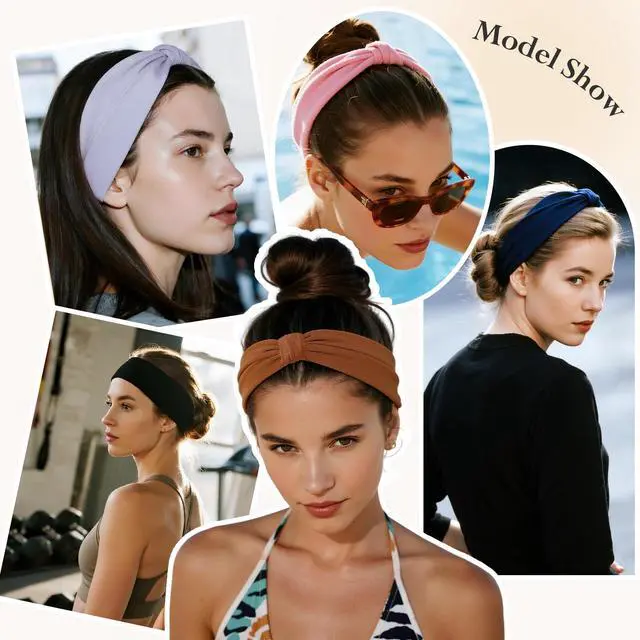 Alt view image 6 of 6 - Headbands for Women, Wide Elastic Head Bands, Non-Slip Thick Hair Bands, Sports Stretchy Sweat Bands, Large Knotted Soft Headband for Washing Face, Makeup, Workout, Spa, Running, Fashion, 6-Pack