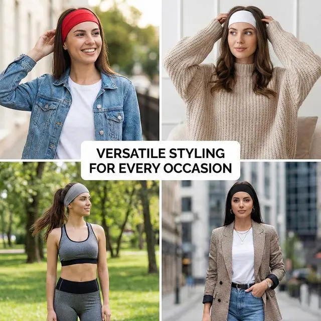 Alt view image 6 of 6 - Headbands for Women,Wide Workout Non Slip Sweat Wicking Hair Band