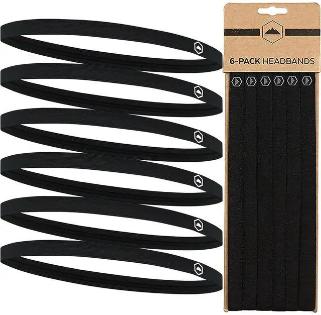 Main image of Thin Elastic Headbands for Men - Sports Hair Head Band for Women & Men - Non Slip Mens Workout Headband - Running or Soccer Headband - 6-Pack