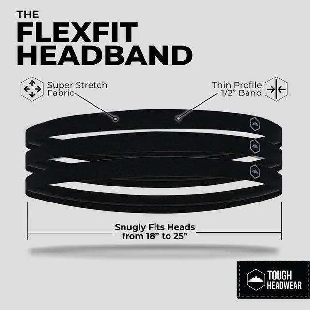 Alt view image 3 of 7 - Thin Elastic Headbands for Men - Sports Hair Head Band for Women & Men - Non Slip Mens Workout Headband - Running or Soccer Headband - 6-Pack