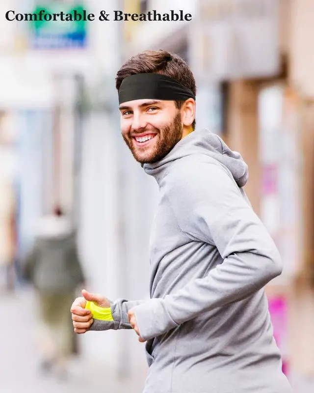 Alt view image 3 of 7 - Running Headbands for Men Sweatbands Sports Sweat Bands Mens Workout Thin Fitness Gym Yoga 4 Pack