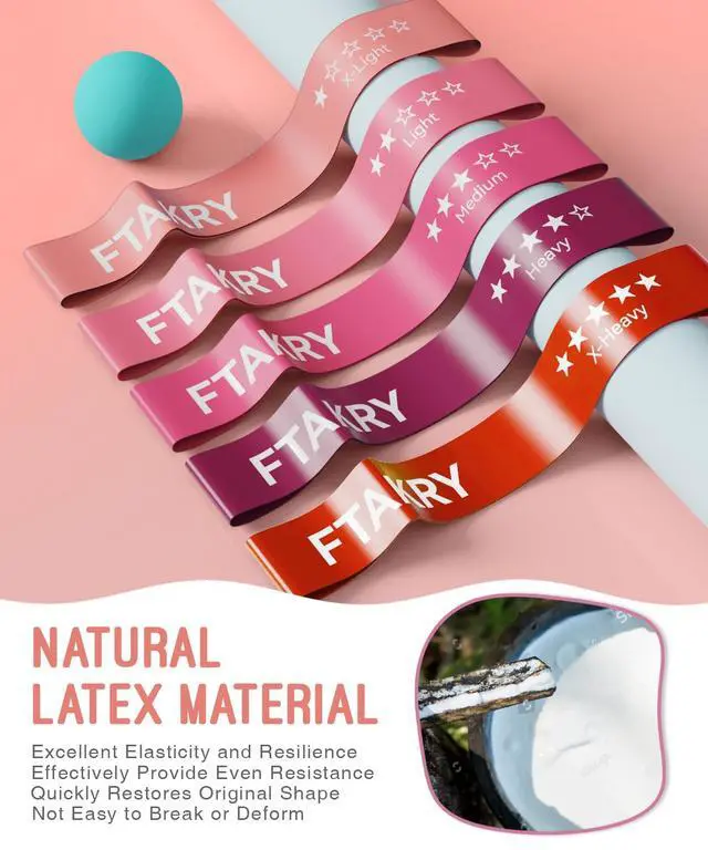 Alt view image 4 of 7 - Resistance Bands for Working Out, Exercise Bands with 5 Resistance Levels, Natural Latex Resistance Bands Designed for Home Fitness, Strength Training and Flexibility Exercises (Pink)